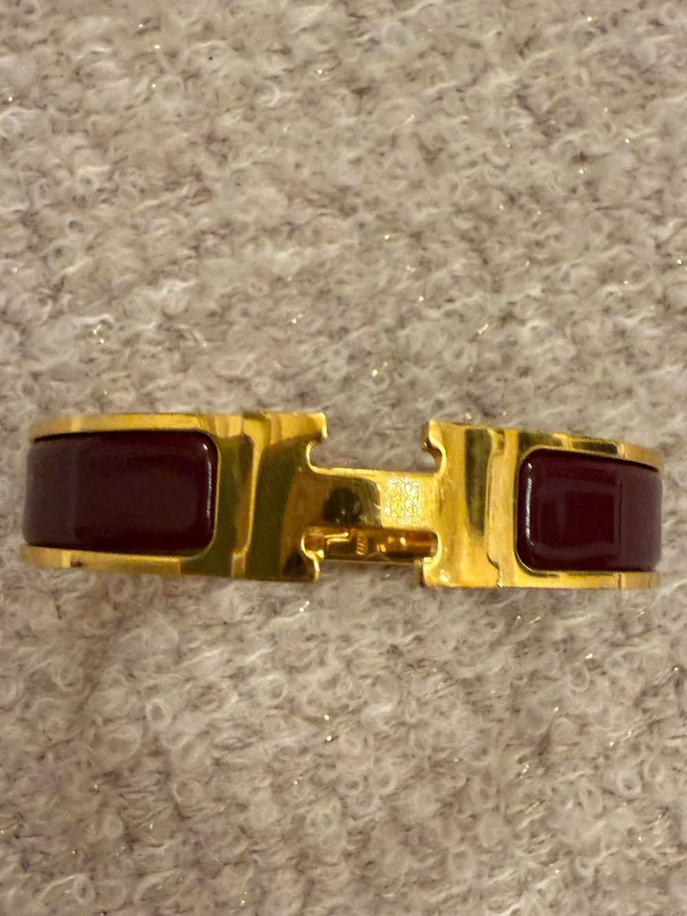Hermes Gold and Burgundy Hinged Bangle Bracelet  authentic guaranteed PM